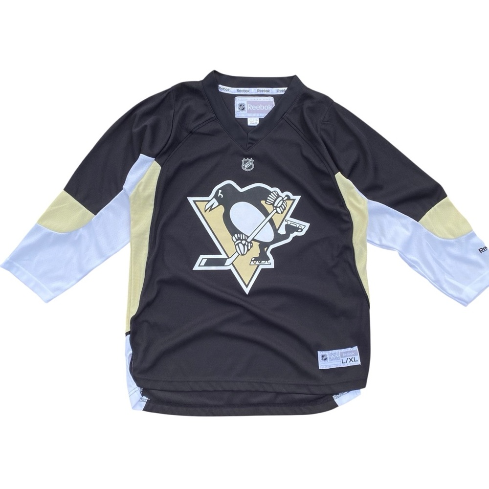 Reebok Pittsburgh Penguins Jersey Youth L XL Sweater Black Pullover NHL Home